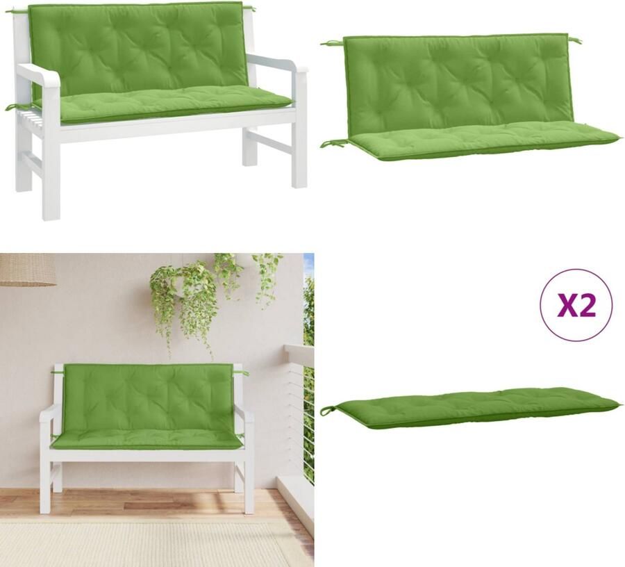 VidaXL Tuinbankkussens 2 st 120x50x7 cm stof gemêleerd groen Tuinbankkussen Tuinbankkussens Tuinbank Kussen Buitenbankkussen