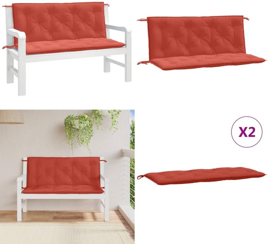 VidaXL Tuinbankkussens 2 st 120x50x7 cm stof gemêleerd rood Tuinbankkussen Tuinbankkussens Tuinbank Kussen Buitenbankkussen