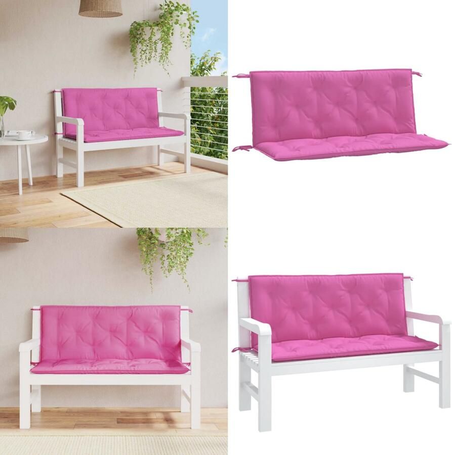 VidaXL Tuinbankkussens 2 st 120x50x7 cm stof roze Tuinbankkussen Tuinbankkussens Tuinbank Kussen Buitenbankkussen