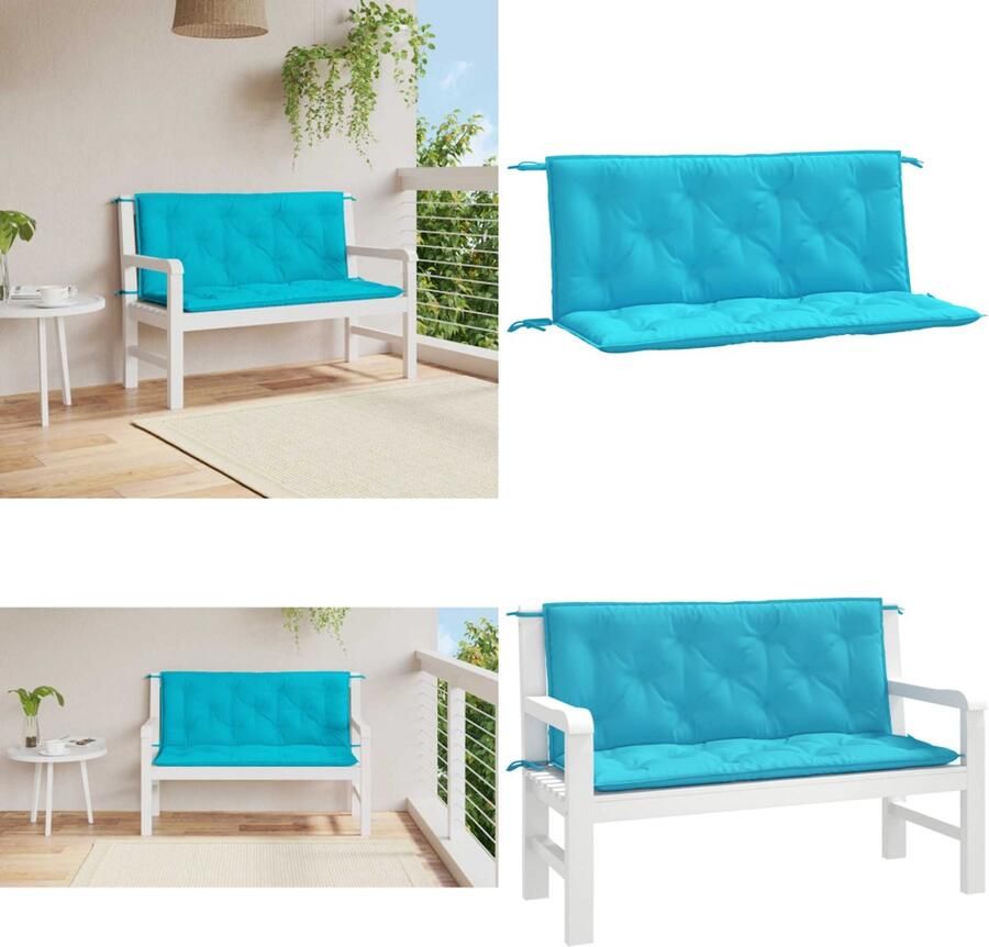 VidaXL Tuinbankkussens 2 st 120x50x7 cm stof turquoise Tuinbankkussen Tuinbankkussens Tuinbank Kussen Buitenbankkussen