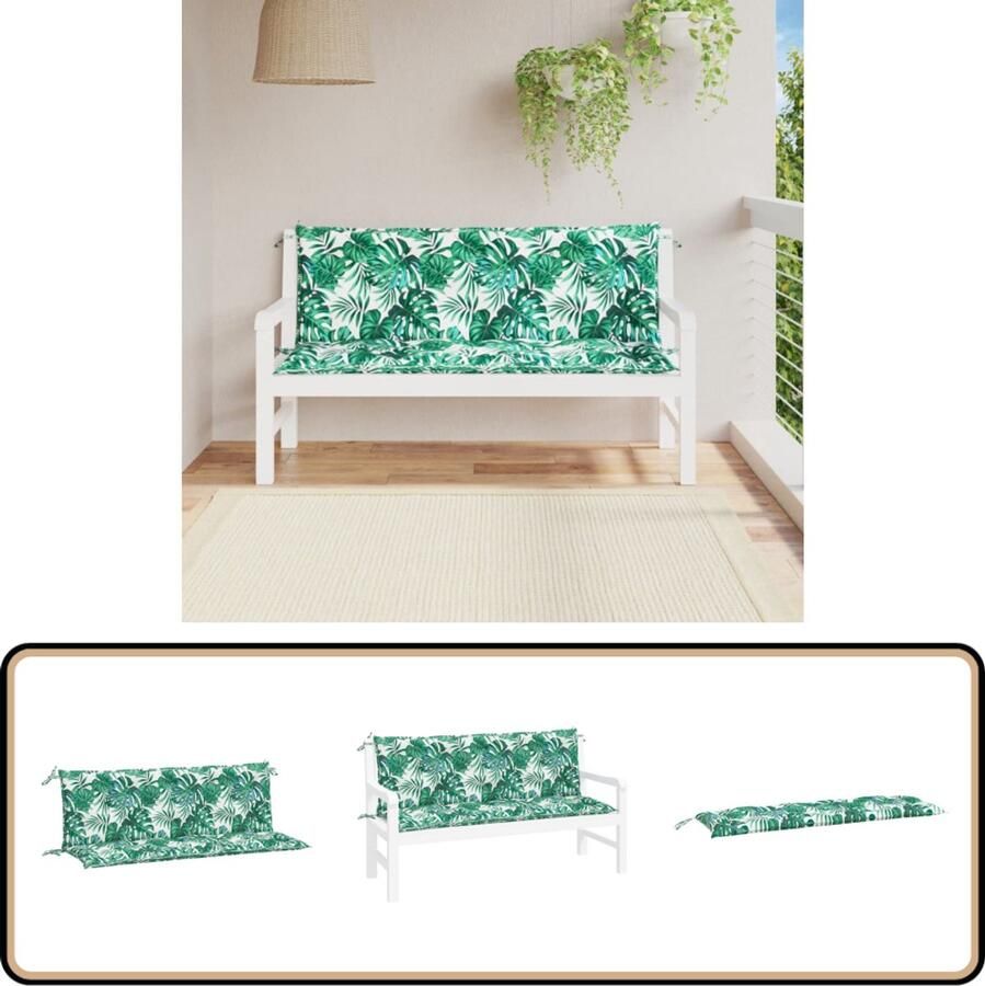 VidaXL Tuinbankkussens 2 st 150x50x7 cm Bladpatroon Tuinbankkussen Tuinbankkussens Tuinbank Kussen Buitenbankkussen