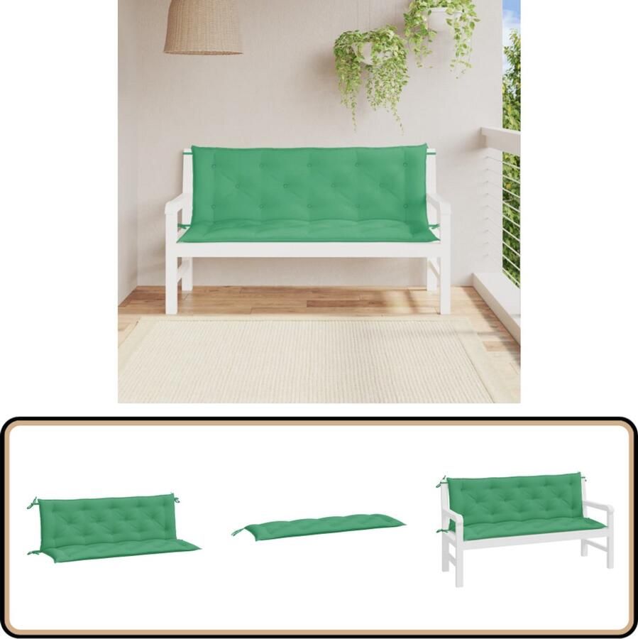 VidaXL Tuinbankkussens 2 st 150x50x7 cm Groen Tuinbankkussen Tuinbankkussens Tuinbank Kussen Buitenbankkussen