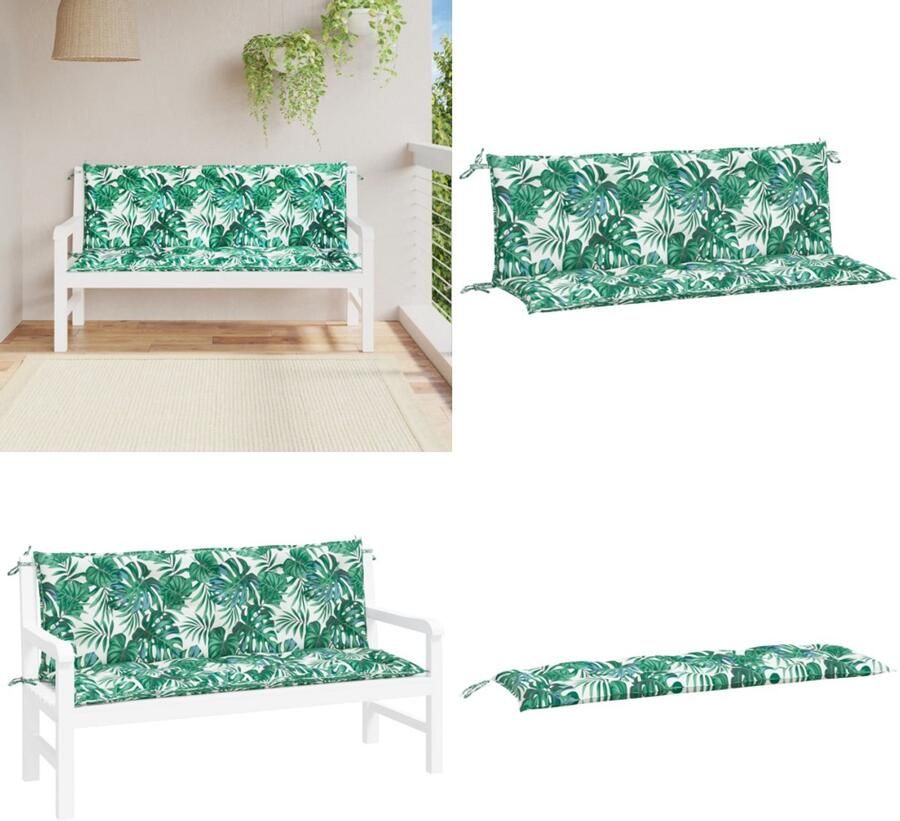 VidaXL Tuinbankkussens 2 st 150x50x7 cm oxford stof bladpatroon Tuinbankkussen Tuinbankkussens Tuinbank Kussen Buitenbankkussen