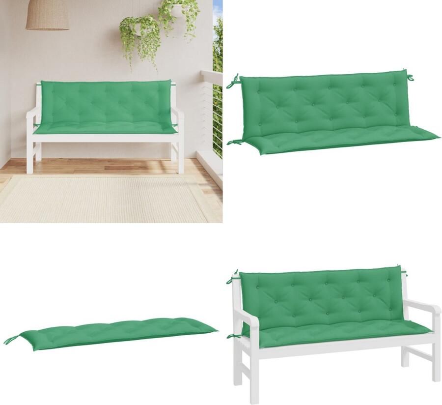 VidaXL Tuinbankkussens 2 st 150x50x7 cm oxford stof groen Tuinbankkussen Tuinbankkussens Tuinbank Kussen Buitenbankkussen