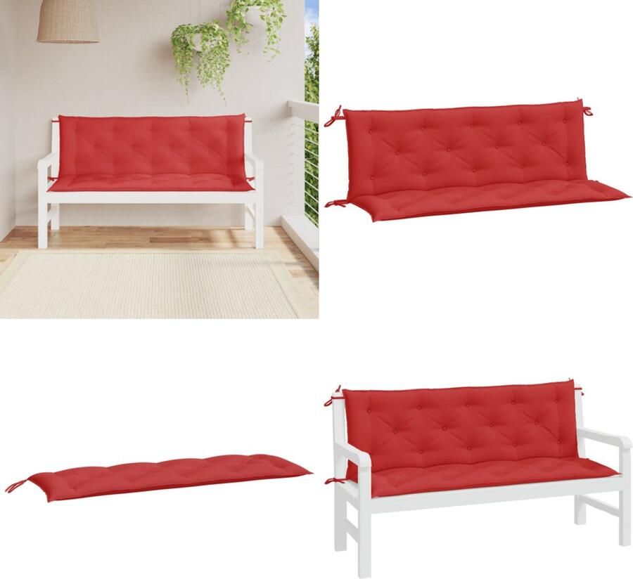 VidaXL Tuinbankkussens 2 st 150x50x7 cm oxford stof rood Tuinbankkussen Tuinbankkussens Tuinbank Kussen Buitenbankkussen