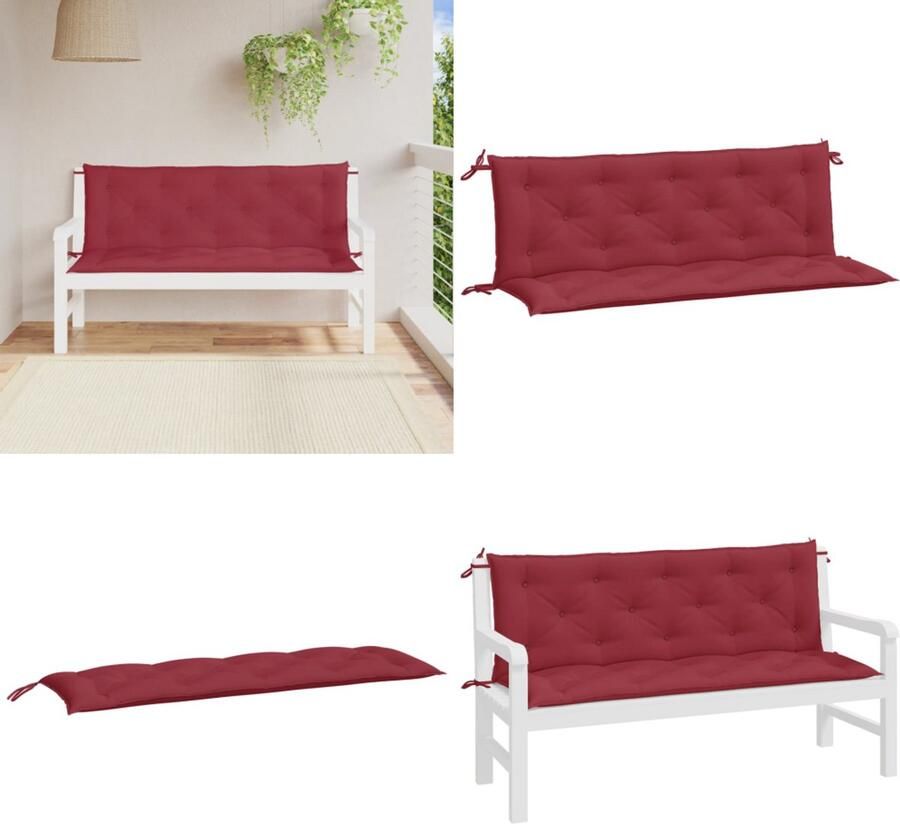 VidaXL Tuinbankkussens 2 st 150x50x7 cm oxford stof wijnrood Tuinbankkussen Tuinbankkussens Tuinbank Kussen Buitenbankkussen