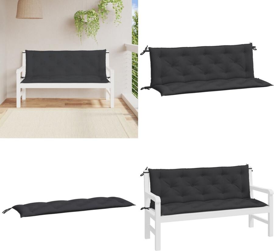 VidaXL Tuinbankkussens 2 st 150x50x7 cm oxford stof zwart Tuinbankkussen Tuinbankkussens Tuinbank Kussen Buitenbankkussen