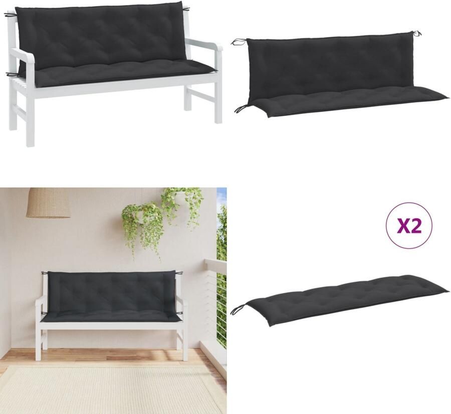 VidaXL Tuinbankkussens 2 st 150x50x7 cm stof gemêleerd antracietkleur Tuinbankkussen Tuinbankkussens Tuinbank Kussen Buitenbankkussen