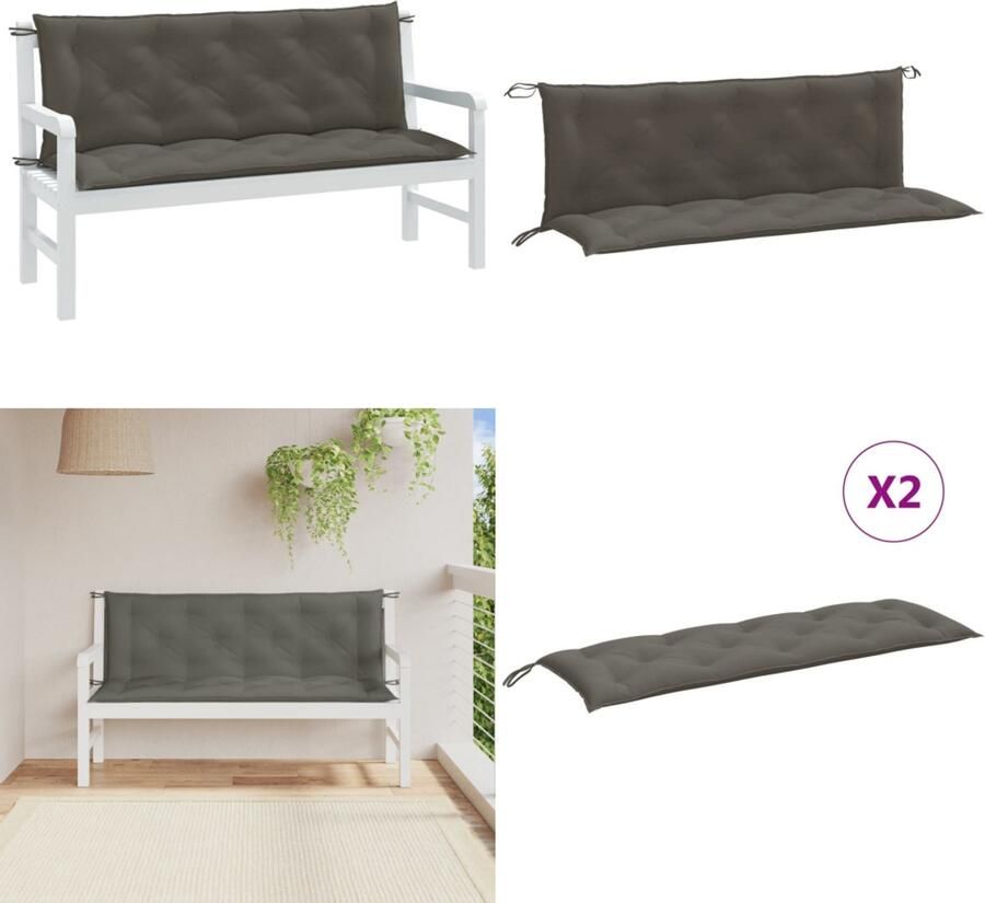 VidaXL Tuinbankkussens 2 st 150x50x7 cm stof gemêleerd donkergrijs Tuinbankkussen Tuinbankkussens Tuinbank Kussen Buitenbankkussen