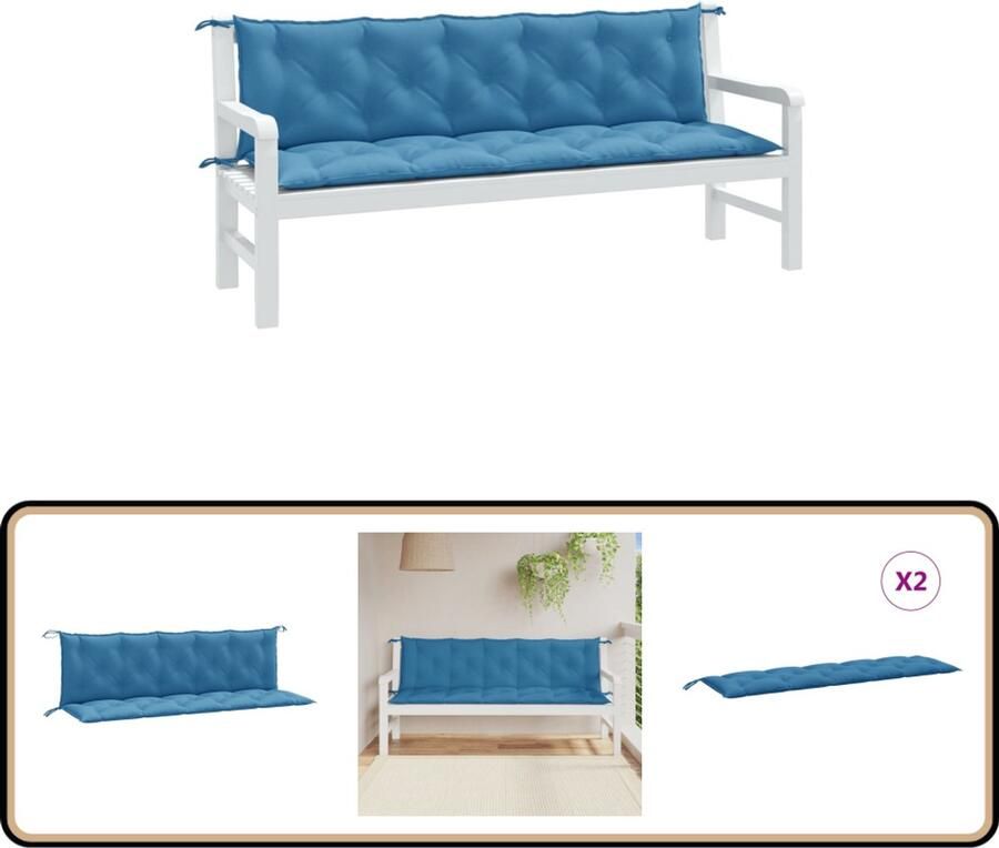 VidaXL Tuinbankkussens 2 st 180x50x7 cm Blauw Tuinbankkussen Tuinbankkussens Tuinbank Kussen Buitenbankkussen