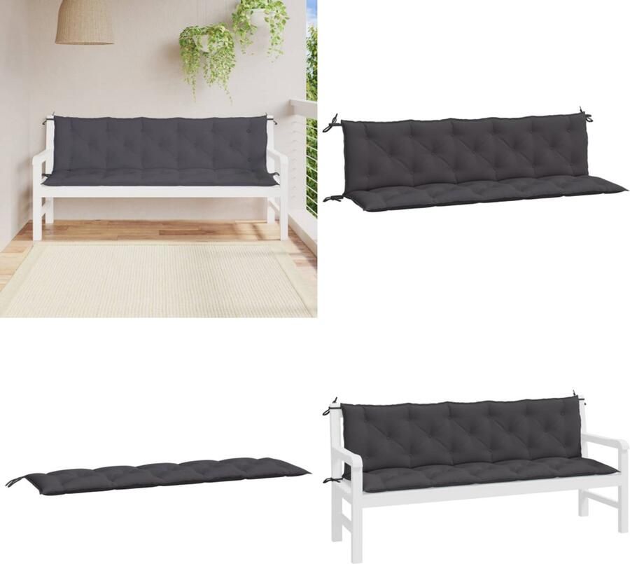 VidaXL Tuinbankkussens 2 st 180x50x7 cm oxford stof antracietkleurig Tuinbankkussen Tuinbankkussens Tuinbank Kussen Buitenbankkussen