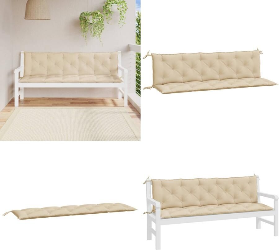 VidaXL Tuinbankkussens 2 st 180x50x7 cm oxford stof beige Tuinbankkussen Tuinbankkussens Tuinbank Kussen Buitenbankkussen