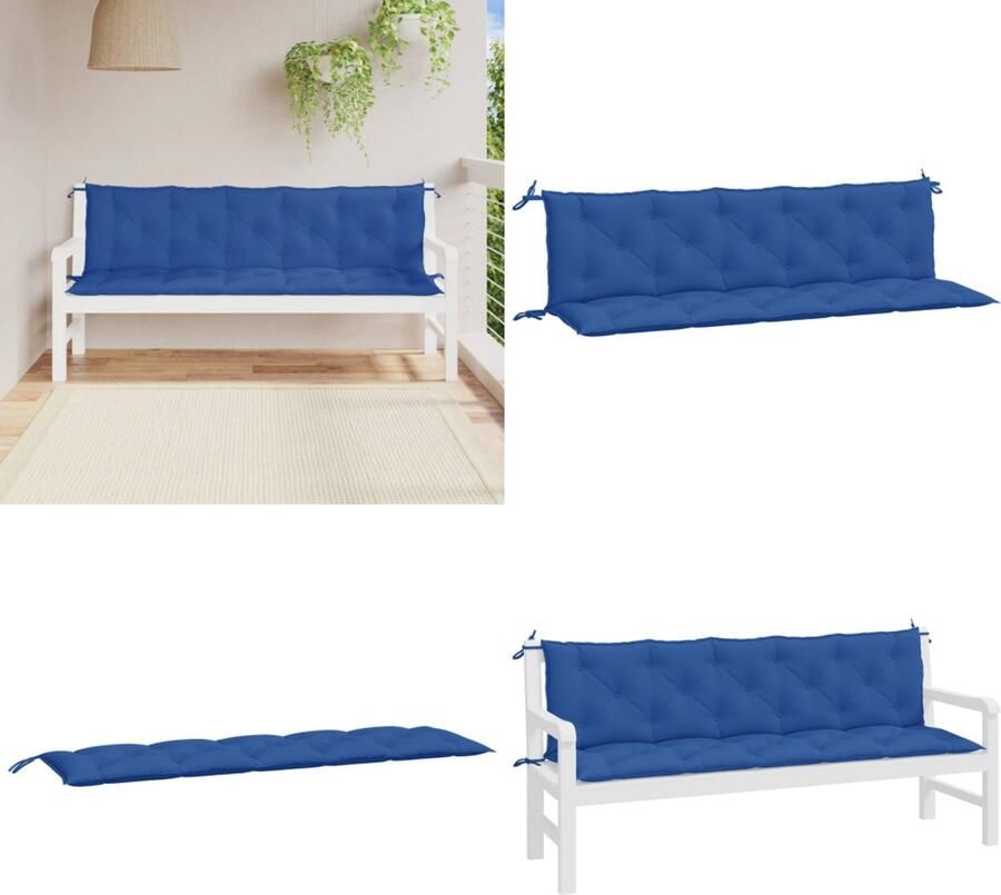 VidaXL Tuinbankkussens 2 st 180x50x7 cm oxford stof blauw Tuinbankkussen Tuinbankkussens Tuinbank Kussen Buitenbankkussen