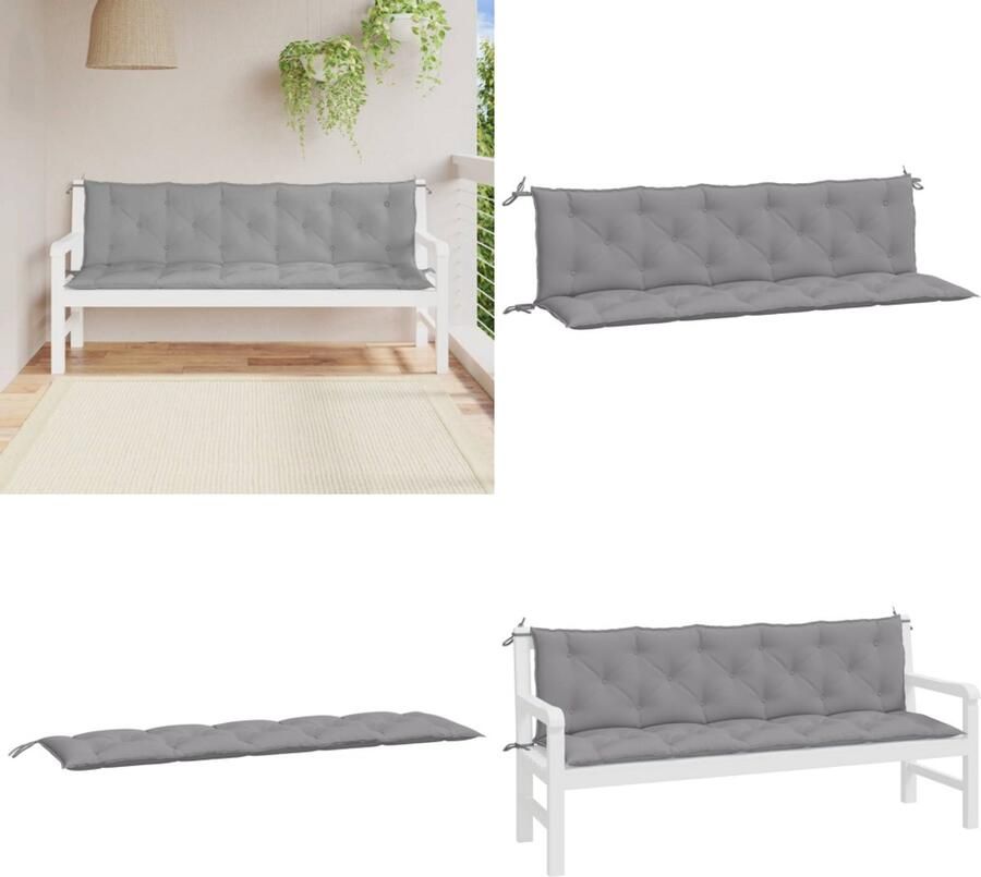 VidaXL Tuinbankkussens 2 st 180x50x7 cm oxford stof grijs Tuinbankkussen Tuinbankkussens Tuinbank Kussen Buitenbankkussen