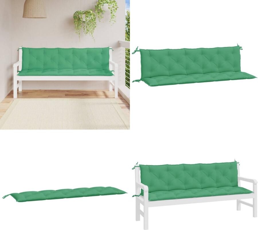VidaXL Tuinbankkussens 2 st 180x50x7 cm oxford stof groen Tuinbankkussen Tuinbankkussens Tuinbank Kussen Buitenbankkussen