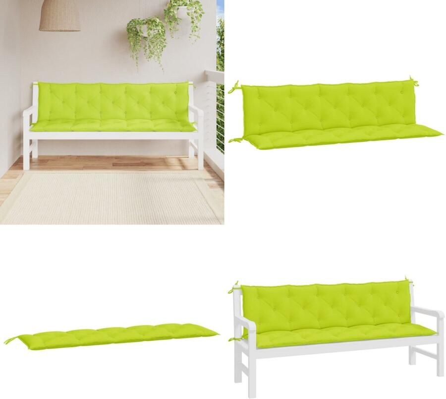 VidaXL Tuinbankkussens 2 st 180x50x7 cm oxford stof heldergroen Tuinbankkussen Tuinbankkussens Tuinbank Kussen Buitenbankkussen