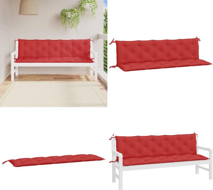 VidaXL Tuinbankkussens 2 st 180x50x7 cm oxford stof rood Tuinbankkussen Tuinbankkussens Tuinbank Kussen Buitenbankkussen