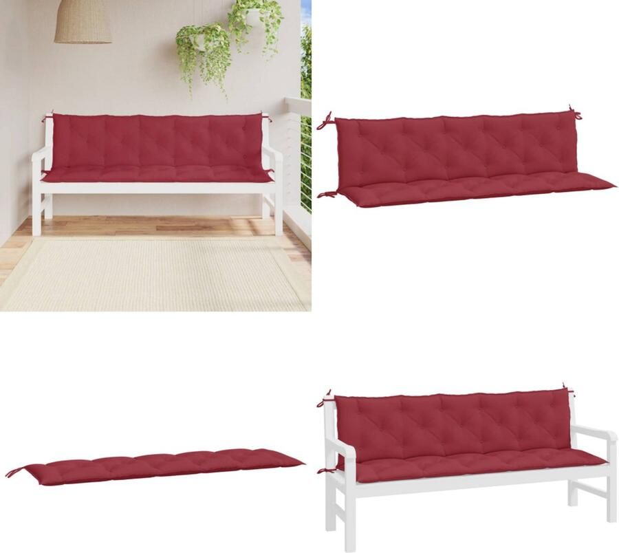 VidaXL Tuinbankkussens 2 st 180x50x7 cm oxford stof wijnrood Tuinbankkussen Tuinbankkussens Tuinbank Kussen Buitenbankkussen