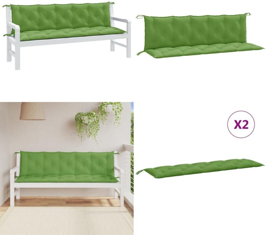 VidaXL Tuinbankkussens 2 st 180x50x7 cm stof gemêleerd groen Tuinbankkussen Tuinbankkussens Tuinbank Kussen Buitenbankkussen