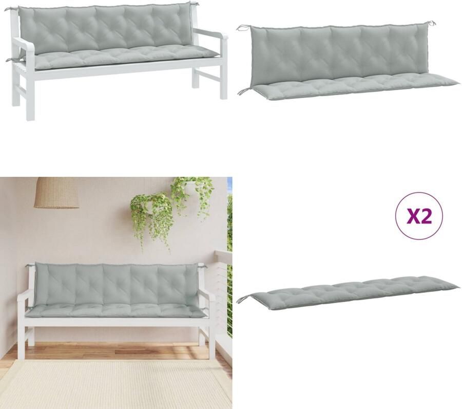 VidaXL Tuinbankkussens 2 st 180x50x7 cm stof gemêleerd lichtgrijs Tuinbankkussen Tuinbankkussens Tuinbank Kussen Buitenbankkussen