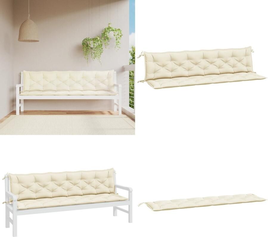 VidaXL Tuinbankkussens 2 st 200x50x7 cm oxford stof crèmewit Tuinbankkussen Tuinbankkussens Tuinbank Kussen Buitenbankkussen