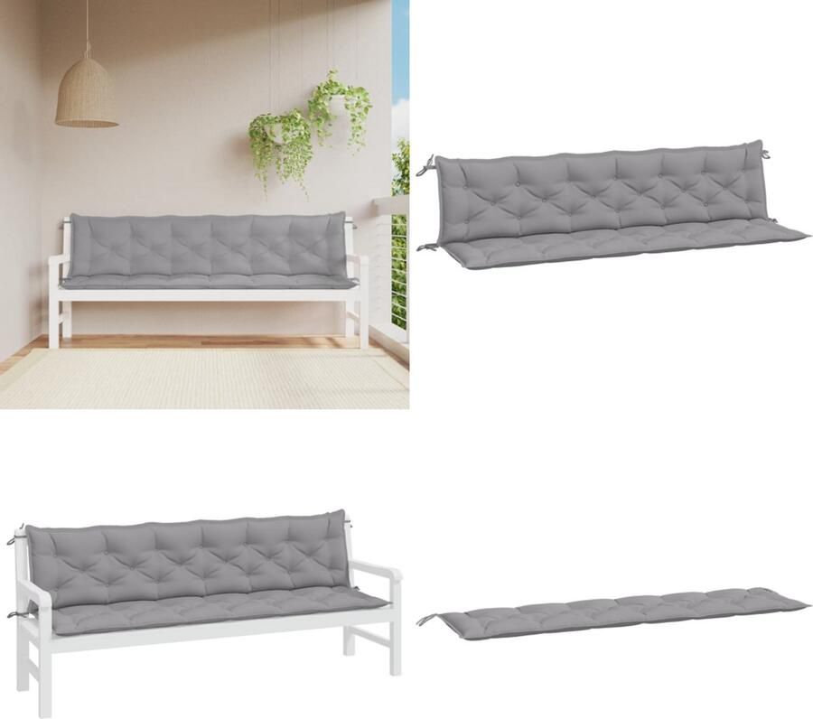 VidaXL Tuinbankkussens 2 st 200x50x7 cm oxford stof grijs Tuinbankkussen Tuinbankkussens Tuinbank Kussen Buitenbankkussen
