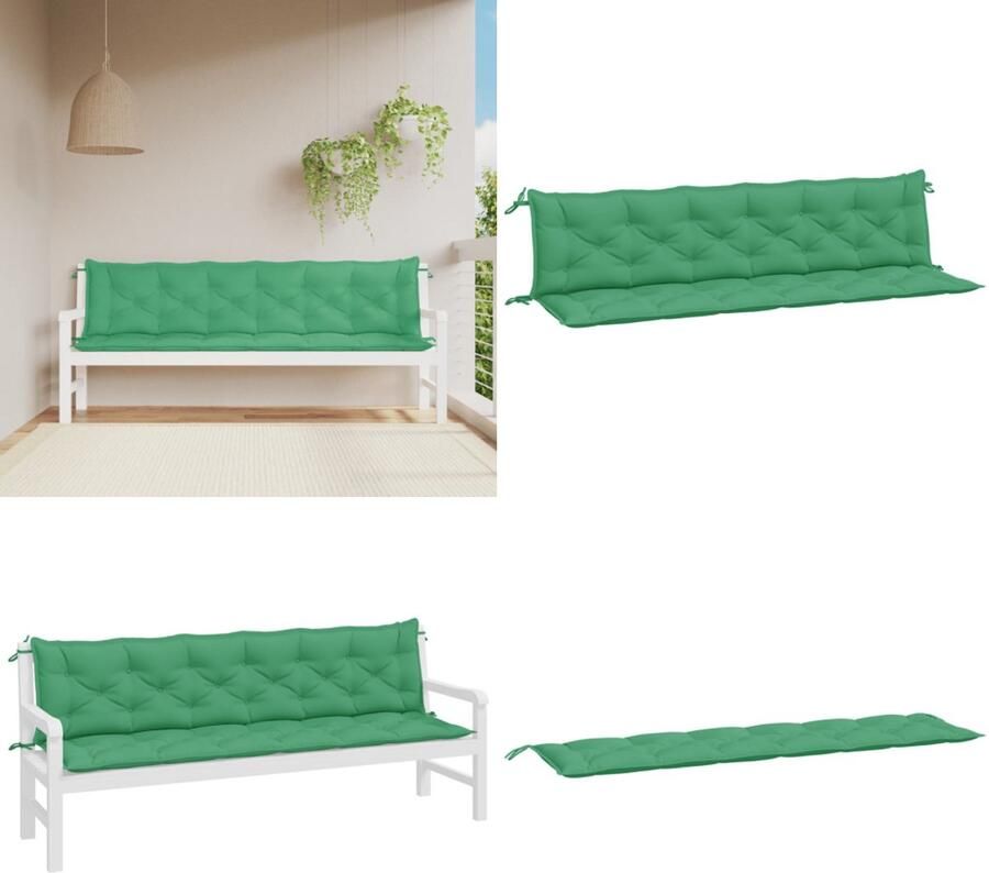 VidaXL Tuinbankkussens 2 st 200x50x7 cm oxford stof groen Tuinbankkussen Tuinbankkussens Tuinbank Kussen Buitenbankkussen