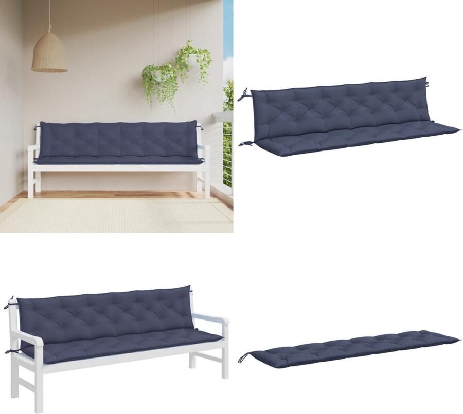 VidaXL Tuinbankkussens 2 st 200x50x7 cm oxford stof marineblauw Tuinbankkussen Tuinbankkussens Tuinbank Kussen Buitenbankkussen