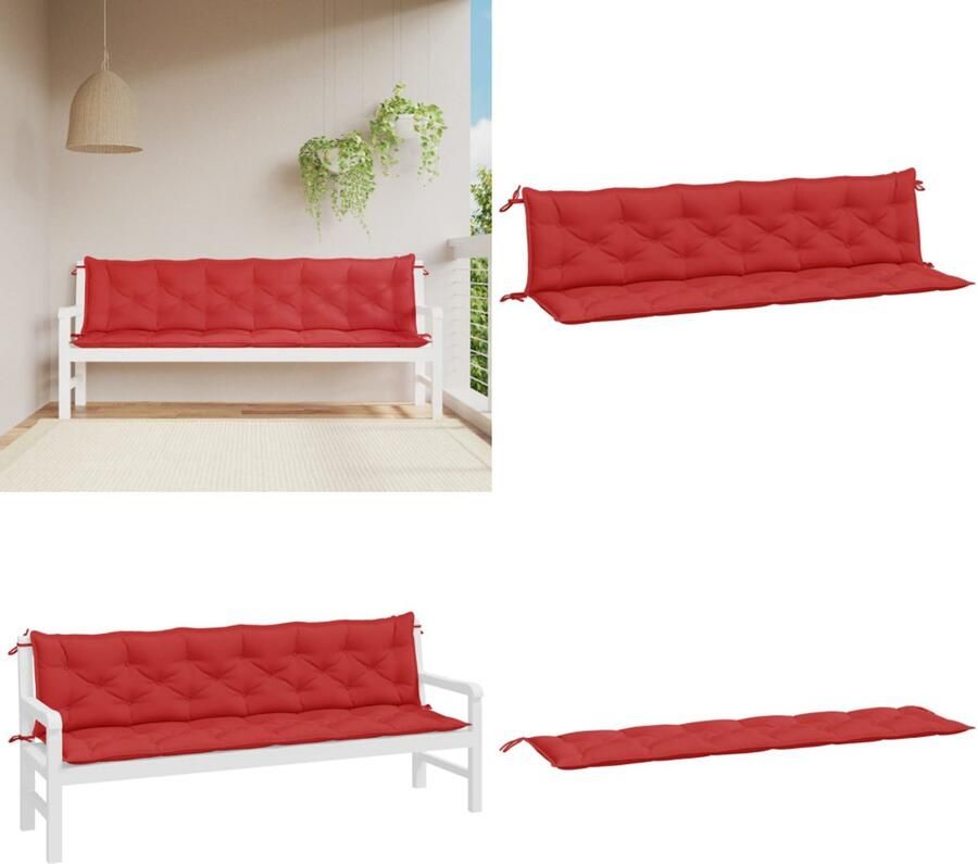 VidaXL Tuinbankkussens 2 st 200x50x7 cm oxford stof rood Tuinbankkussen Tuinbankkussens Tuinbank Kussen Buitenbankkussen