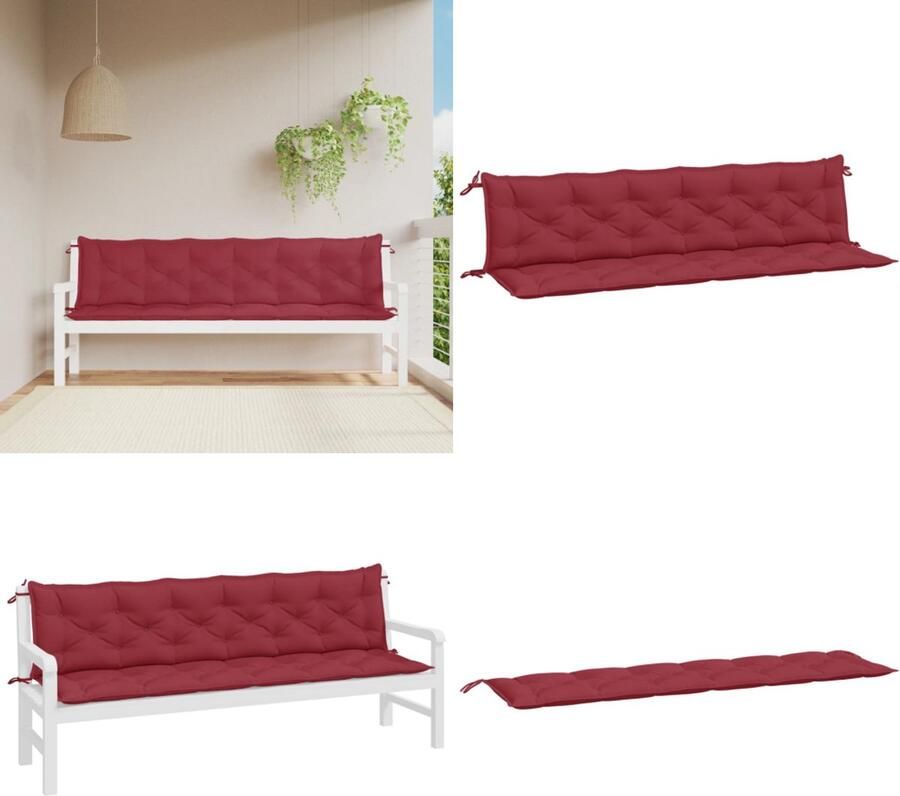 VidaXL Tuinbankkussens 2 st 200x50x7 cm oxford stof wijnrood Tuinbankkussen Tuinbankkussens Tuinbank Kussen Buitenbankkussen