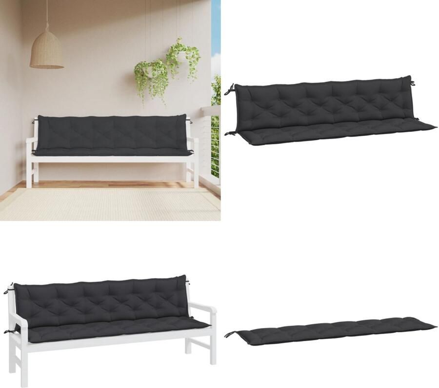 VidaXL Tuinbankkussens 2 st 200x50x7 cm oxford stof zwart Tuinbankkussen Tuinbankkussens Tuinbank Kussen Buitenbankkussen