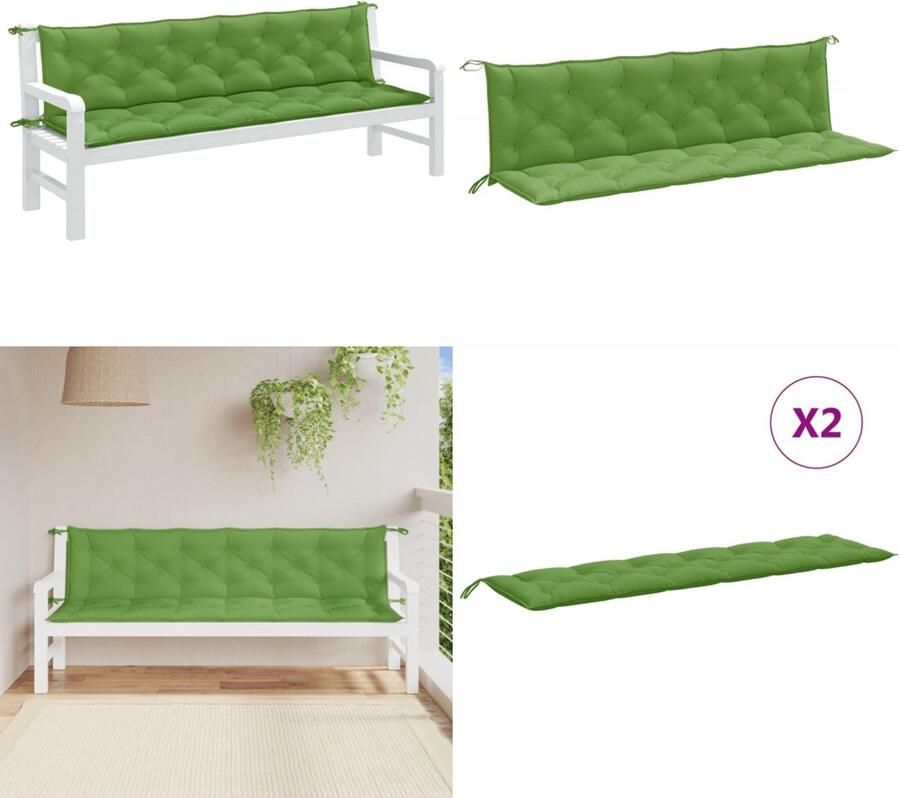 VidaXL Tuinbankkussens 2 st 200x50x7 cm stof gemêleerd groen Tuinbankkussen Tuinbankkussens Tuinbank Kussen Buitenbankkussen