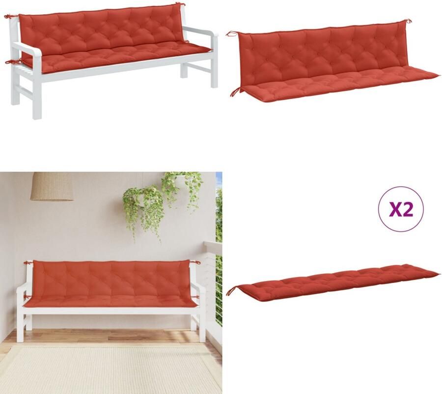 VidaXL Tuinbankkussens 2 st 200x50x7 cm stof gemêleerd rood Tuinbankkussen Tuinbankkussens Tuinbank Kussen Buitenbankkussen