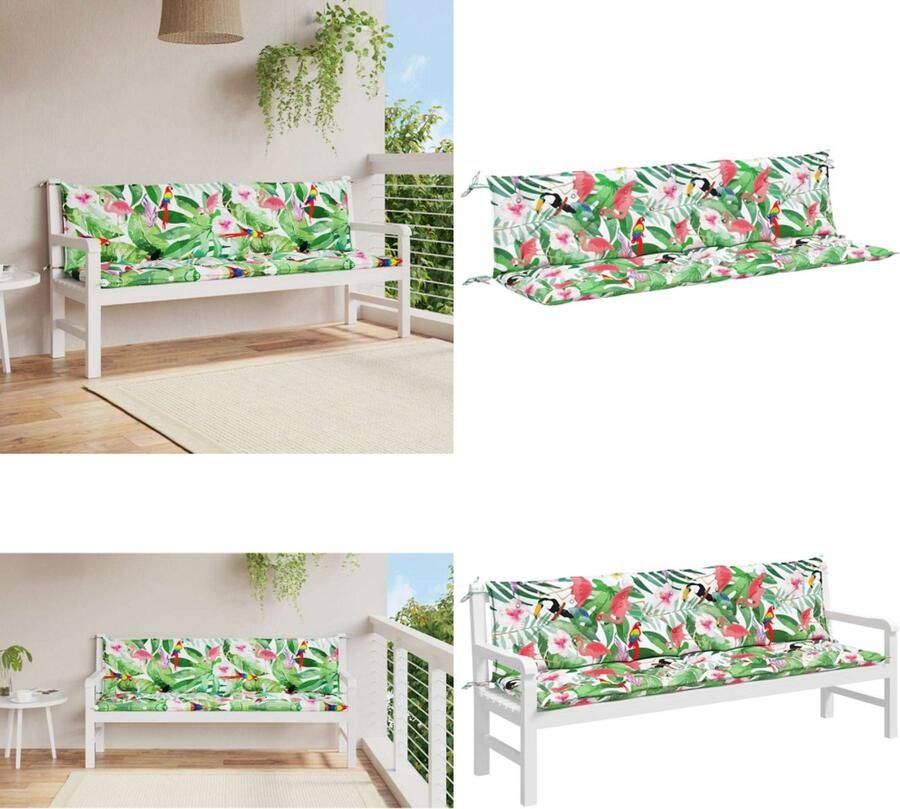 VidaXL Tuinbankkussens 2 st 200x50x7 cm stof meerkleurig Tuinbankkussen Tuinbankkussens Tuinbank Kussen Buitenbankkussen