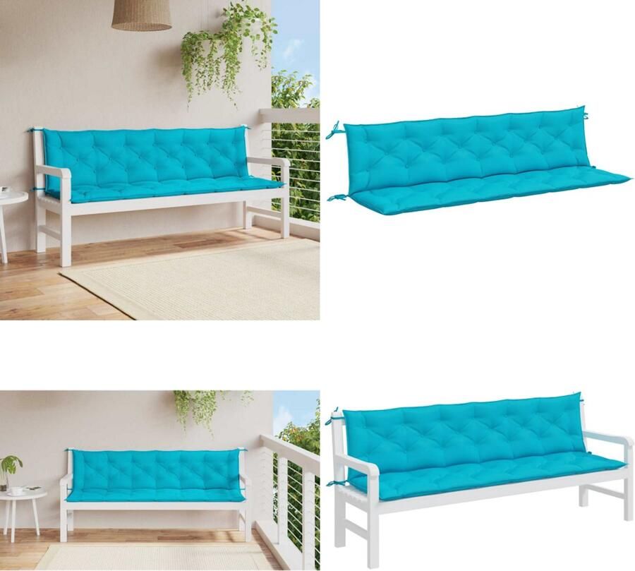 VidaXL Tuinbankkussens 2 st 200x50x7 cm stof turquoise Tuinbankkussen Tuinbankkussens Tuinbank Kussen Buitenbankkussen
