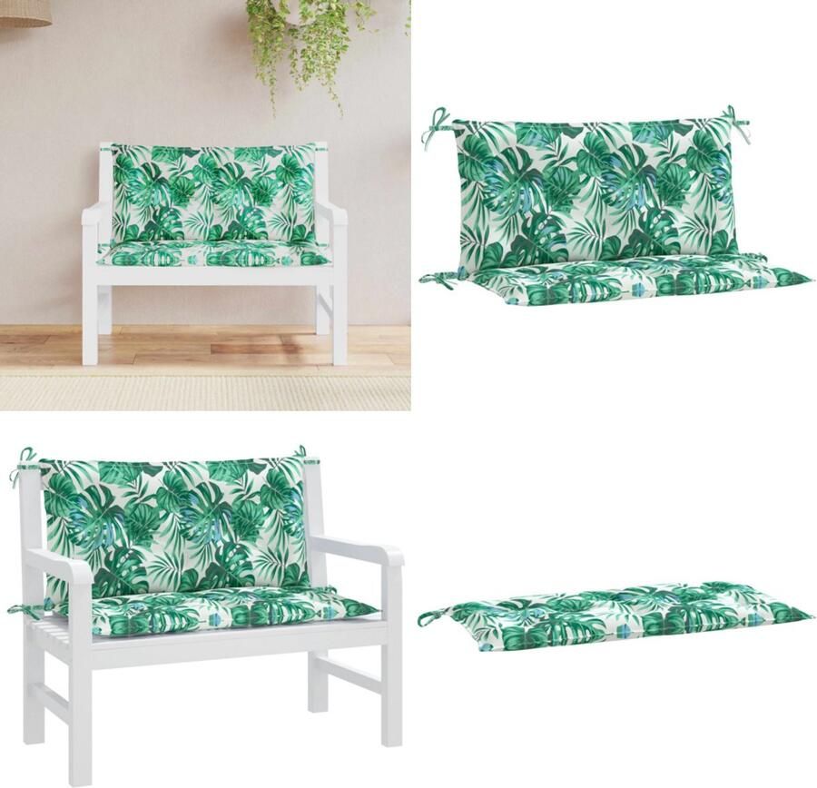 VidaXL Tuinbankkussens 2 st bladpatroon 100x50x7 cm oxford stof Tuinbankkussen Tuinbankkussens Tuinbank Kussen Buitenbankkussen