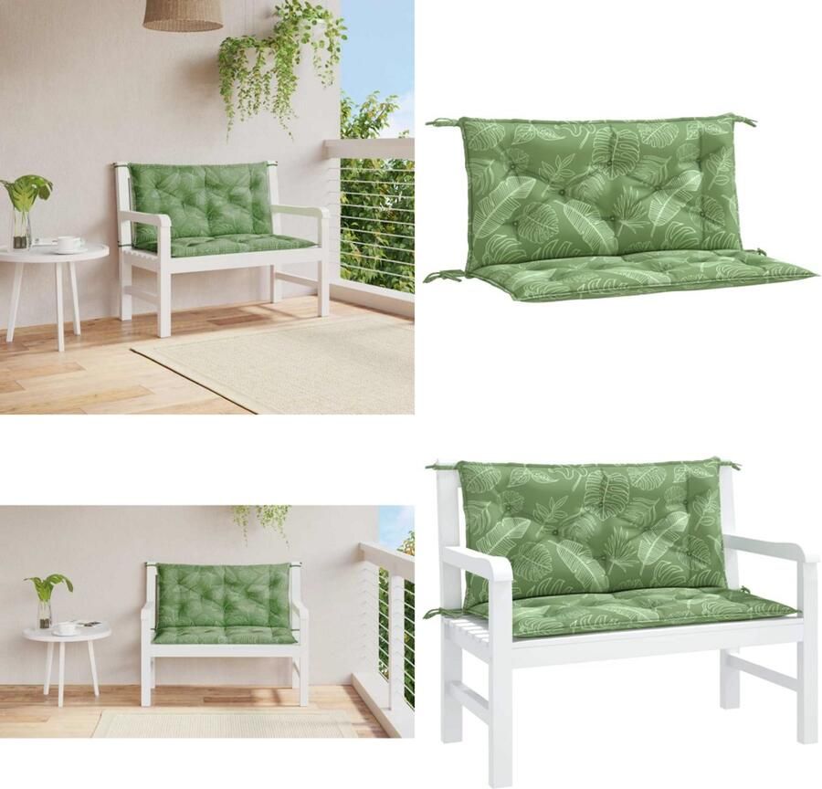 VidaXL Tuinbankkussens 2 st bladpatroon 100x50x7 cm stof Tuinbankkussen Tuinbankkussens Tuinbank Kussen Buitenbankkussen
