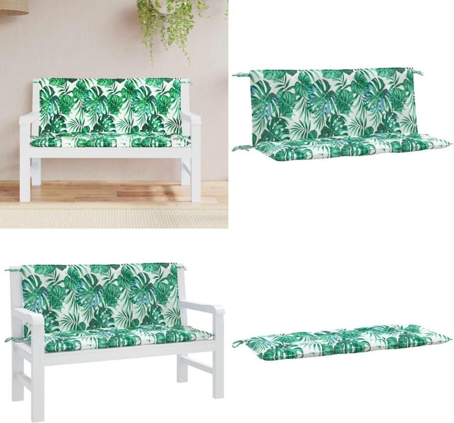 VidaXL Tuinbankkussens 2 st bladpatroon 120x50x7 cm oxford stof Tuinbankkussen Tuinbankkussens Tuinbank Kussen Buitenbankkussen