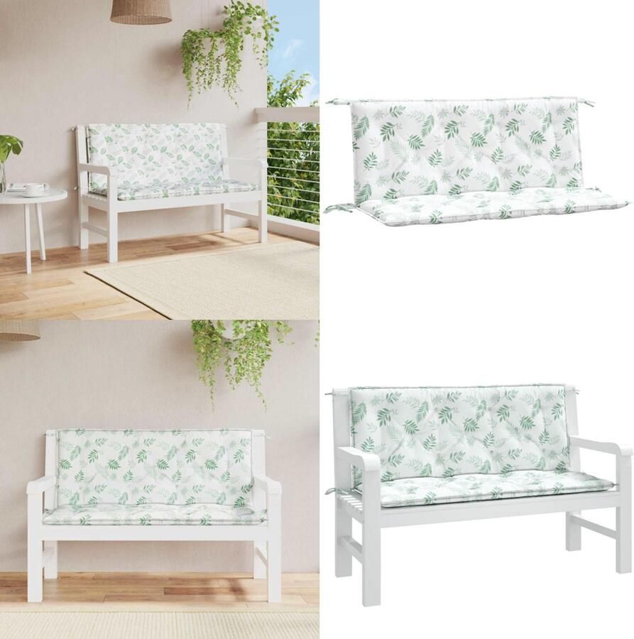 VidaXL Tuinbankkussens 2 st bladpatroon 120x50x7 cm stof Tuinbankkussen Tuinbankkussens Tuinbank Kussen Buitenbankkussen