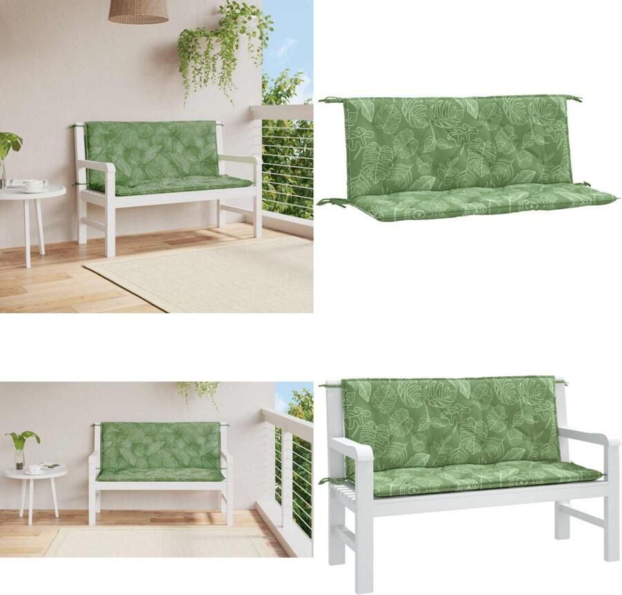 VidaXL Tuinbankkussens 2 st bladpatroon 120x50x7 cm stof Tuinbankkussen Tuinbankkussens Tuinbank Kussen Buitenbankkussen
