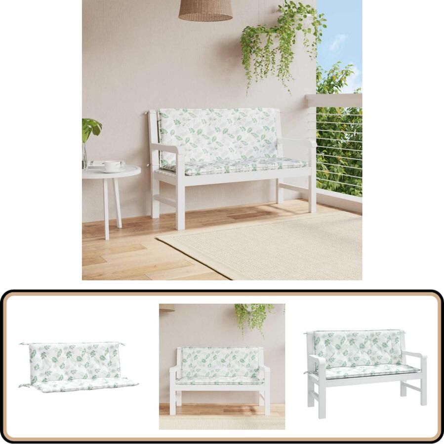 VidaXL Tuinbankkussens 2 st Bladpatroon 120x50x7 cm Tuinbankkussens Buitenkussens Balkondecoratie Tuindecoratie Lounge Set Accessoires