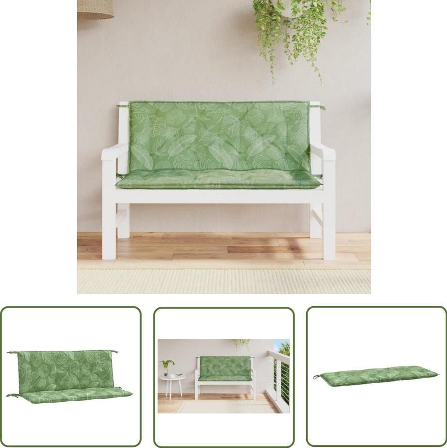 VidaXL Tuinbankkussens 2 st – Bladpatroon 120x50x7 Tuinbankkussens Buitenkussens Tuinkussens Lounge Kussens Balkon Kussens Zithoek Kussens Outdoor Kussens Groene Kussens Polyester Kussens