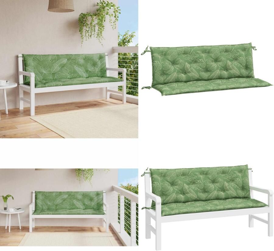 VidaXL Tuinbankkussens 2 st bladpatroon 150x50x7 cm stof Tuinbankkussen Tuinbankkussens Tuinbank Kussen Buitenbankkussen