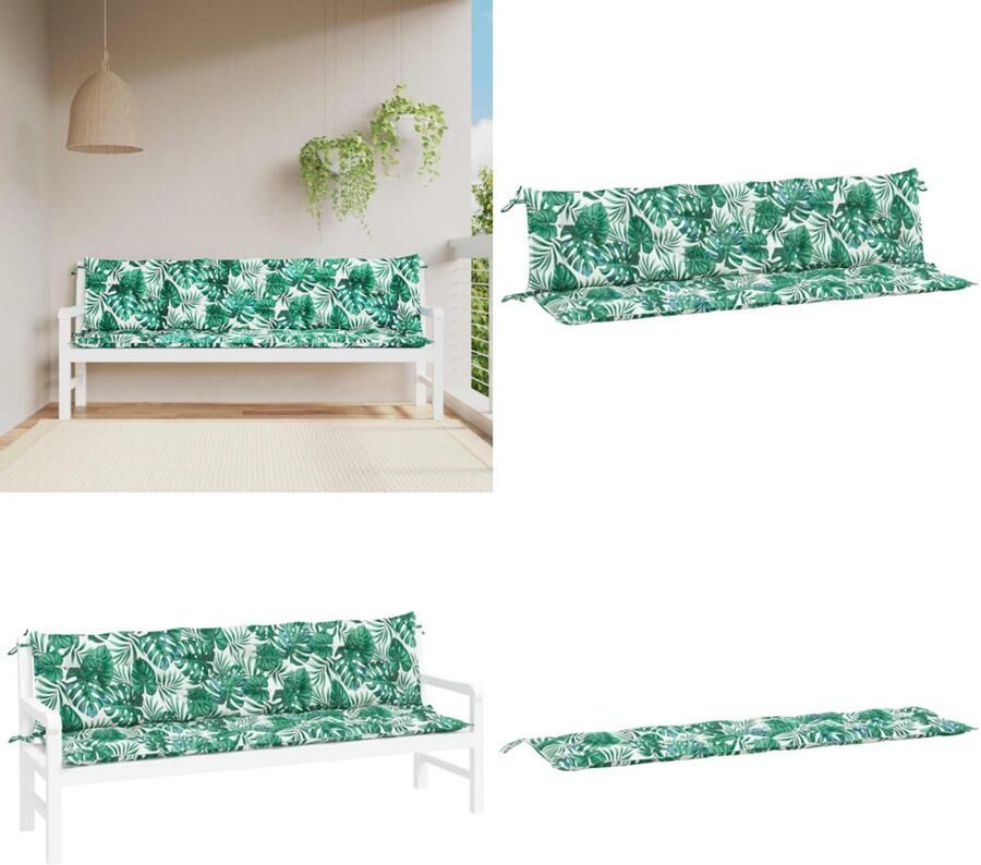 VidaXL Tuinbankkussens 2 st bladpatroon 200x50x7 cm oxford stof Tuinbankkussen Tuinbankkussens Tuinbank Kussen Buitenbankkussen