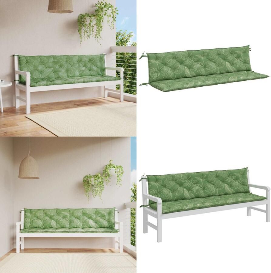 VidaXL Tuinbankkussens 2 st bladpatroon 200x50x7 cm stof Tuinbankkussen Tuinbankkussens Tuinbank Kussen Buitenbankkussen