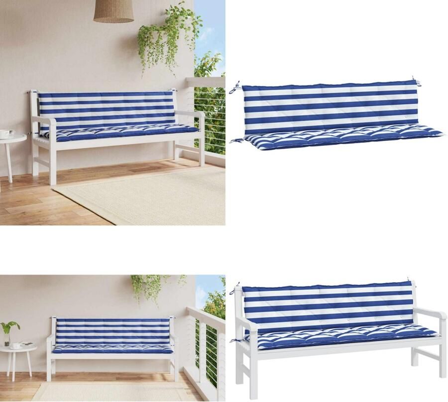 VidaXL Tuinbankkussens 2 st oxford stof gestreept wit en blauw Tuinbankkussen Tuinbankkussens Tuinbank Kussen Buitenbankkussen