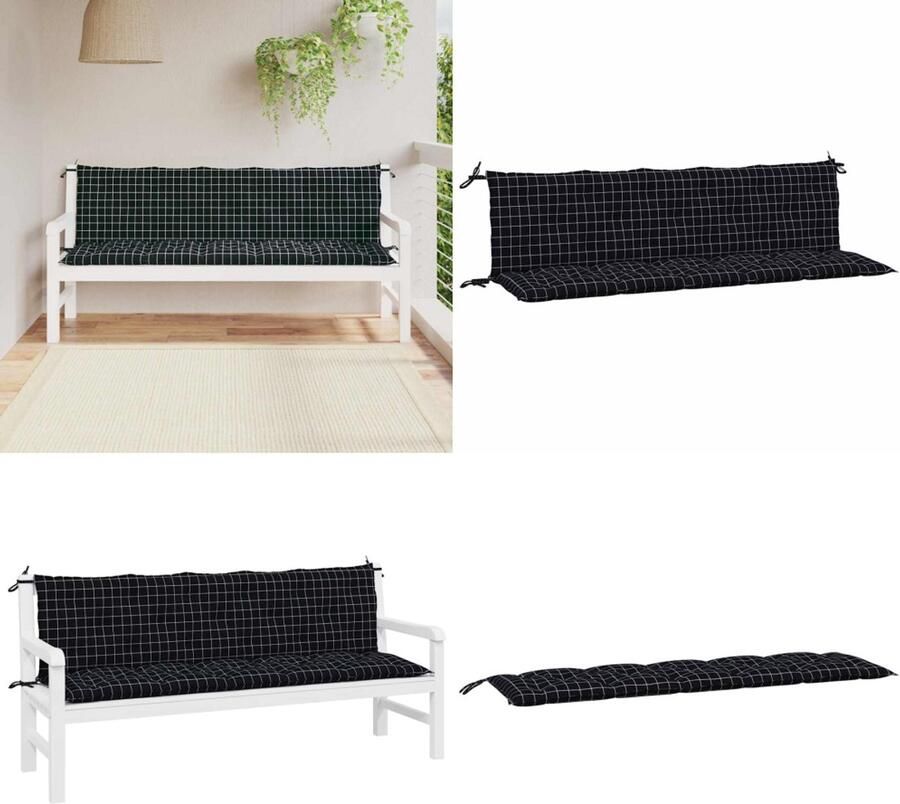 VidaXL Tuinbankkussens 2 st oxford stof ruitpatroon zwart Tuinbankkussen Tuinbankkussens Tuinbank Kussen Buitenbankkussen