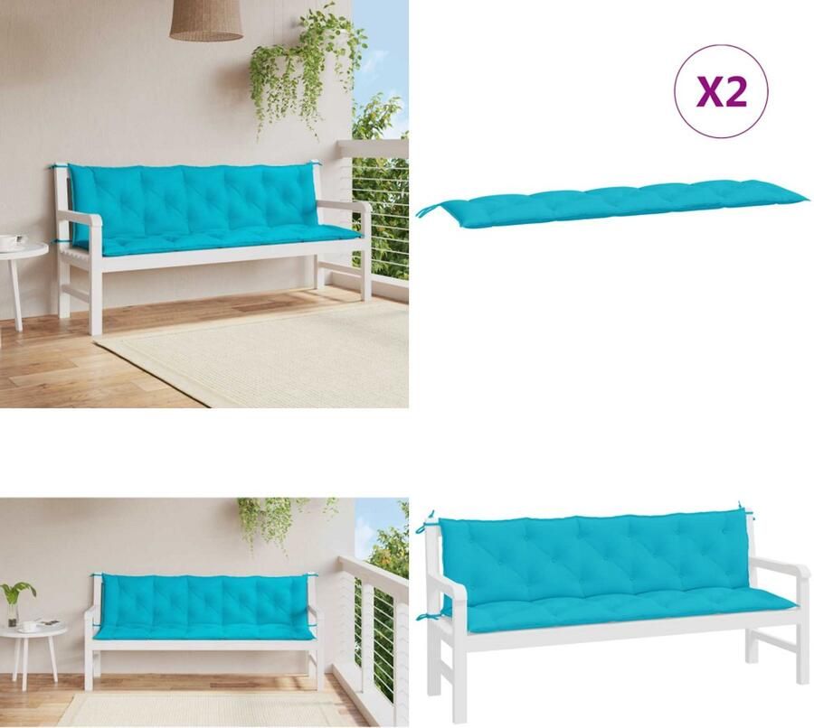 VidaXL Tuinbankkussens 2 st oxford stof turquoise Tuinbankkussen Tuinbankkussens Tuinbank Kussen Buitenbankkussen