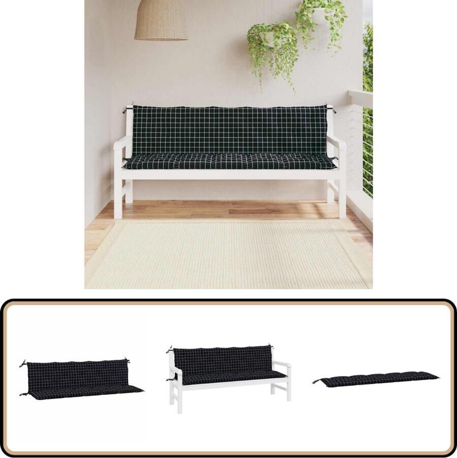 VidaXL Tuinbankkussens 2 st Oxford stof Zwart ruit Tuinbankkussens Oxford Stof Tuinbank Dekbed Outdoor Kussens Zitkussens Rugkussens Balkondecoratie Terrasdecoratie