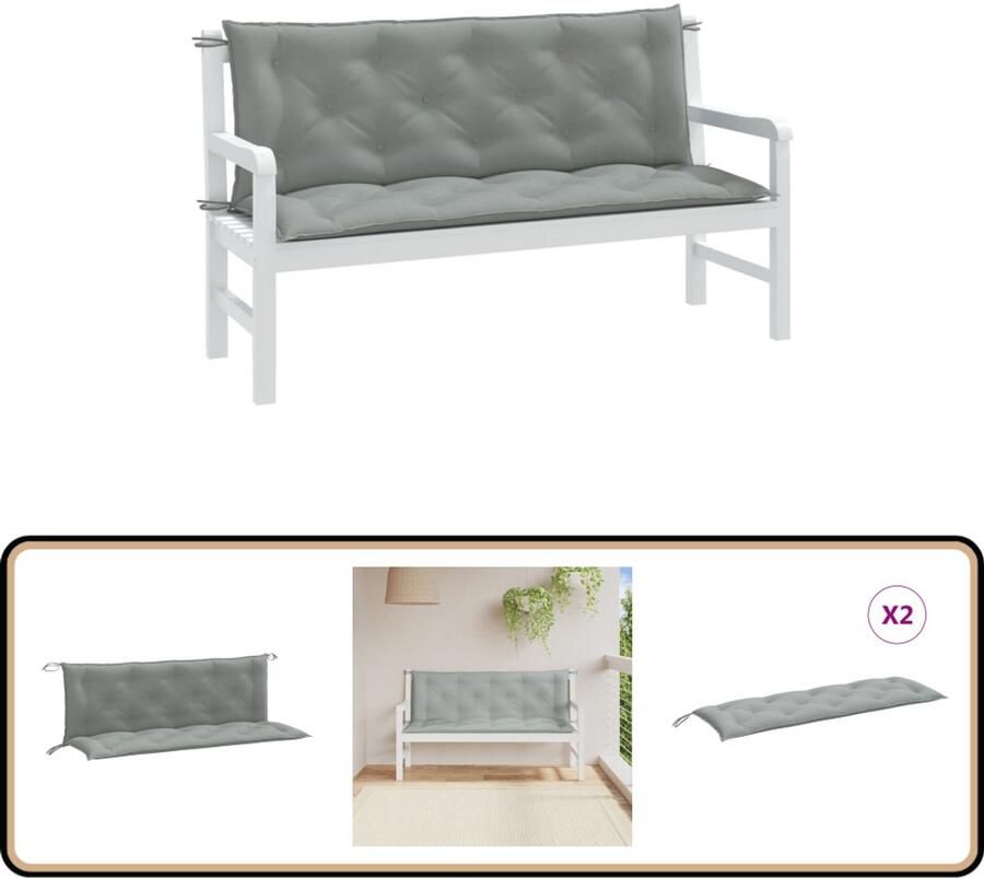 VidaXL Tuinbankkussens 2 stuks 150x50x7 cm Grijs Tuinbankkussen Tuinbankkussens Tuinbank Kussen Buitenbankkussen